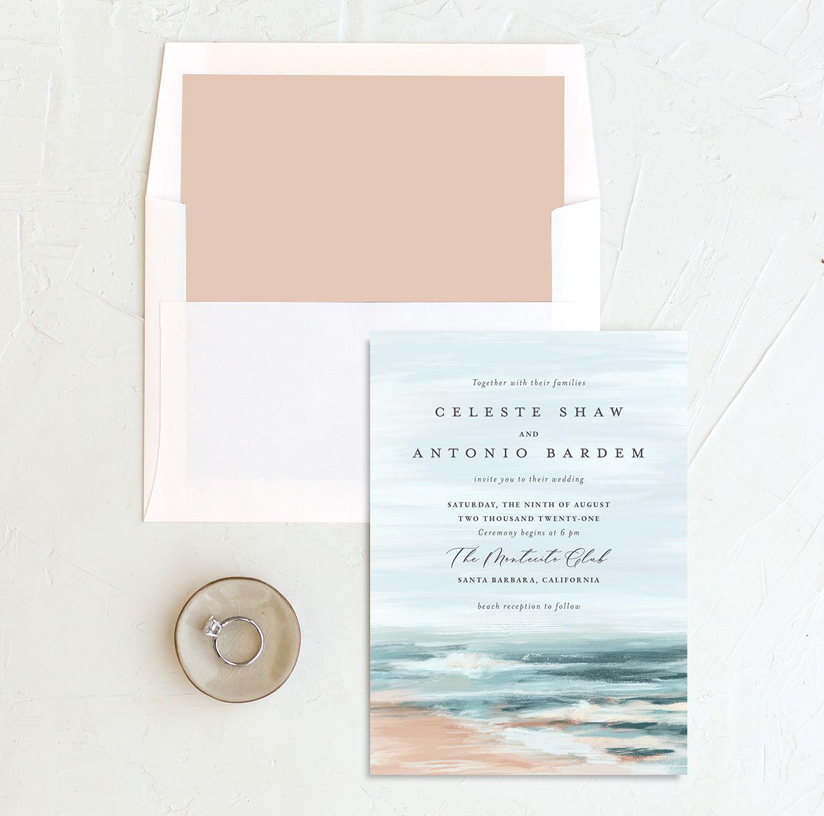 Watercolor beach setting background with elegant black type