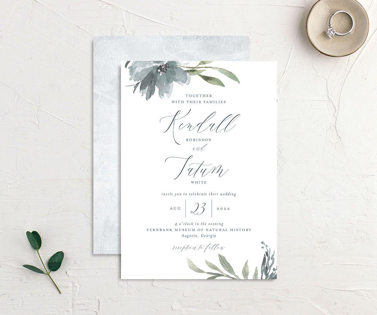 Gray watercolor flower illustrations and names in calligraphy