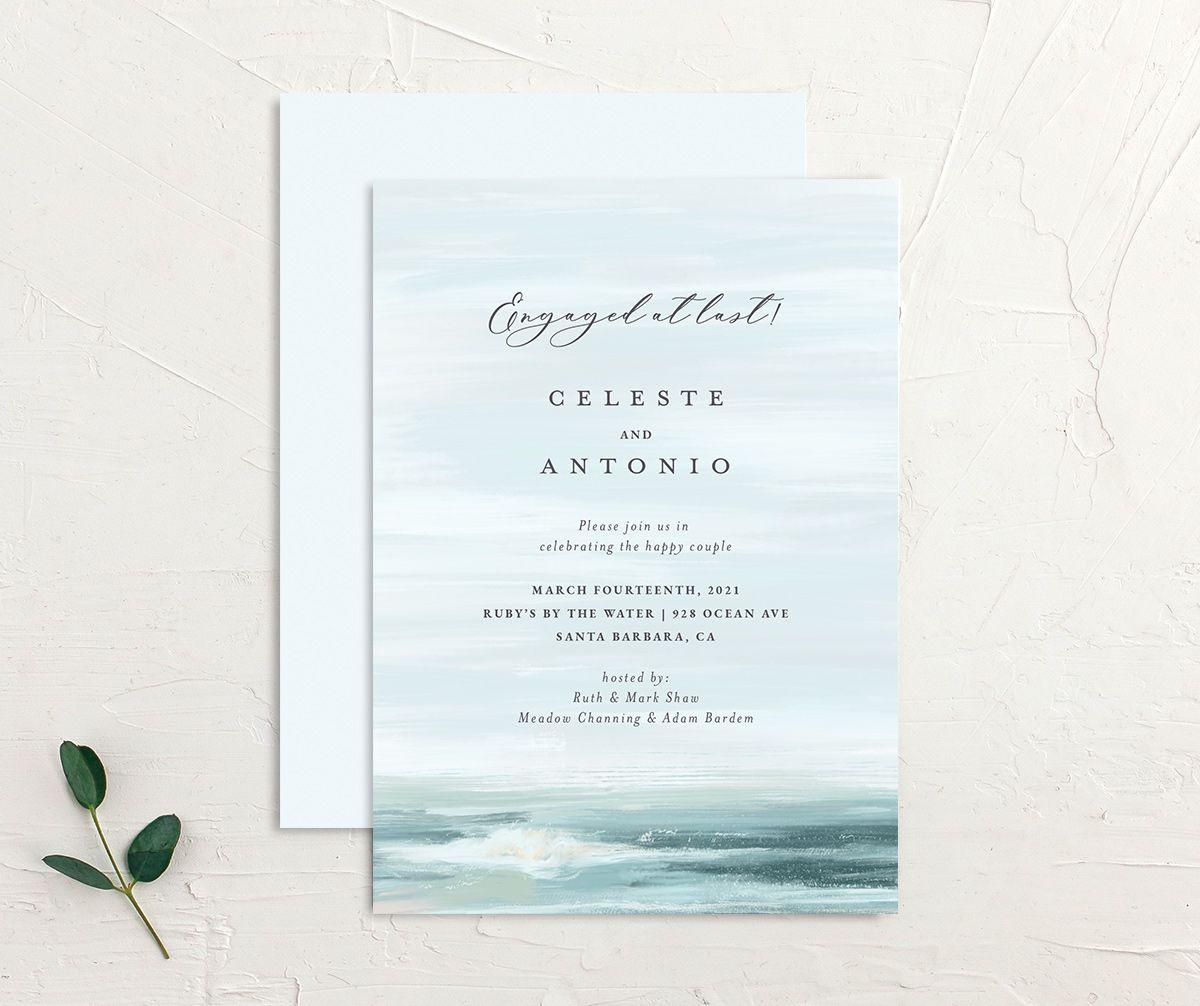 Beach scene background with event details in elegant type