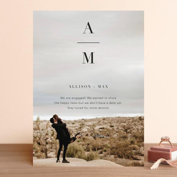 Personalized photo background with monogram and event details in minimalist type